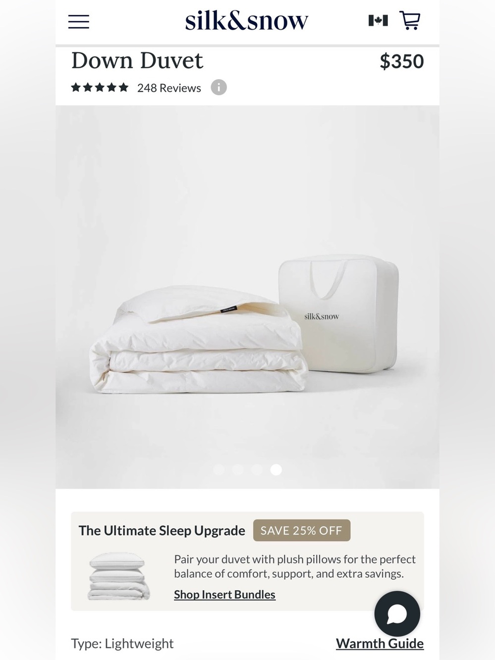 $395.50 Silk&Snow New! Down Duvet - Queen - Lightweight